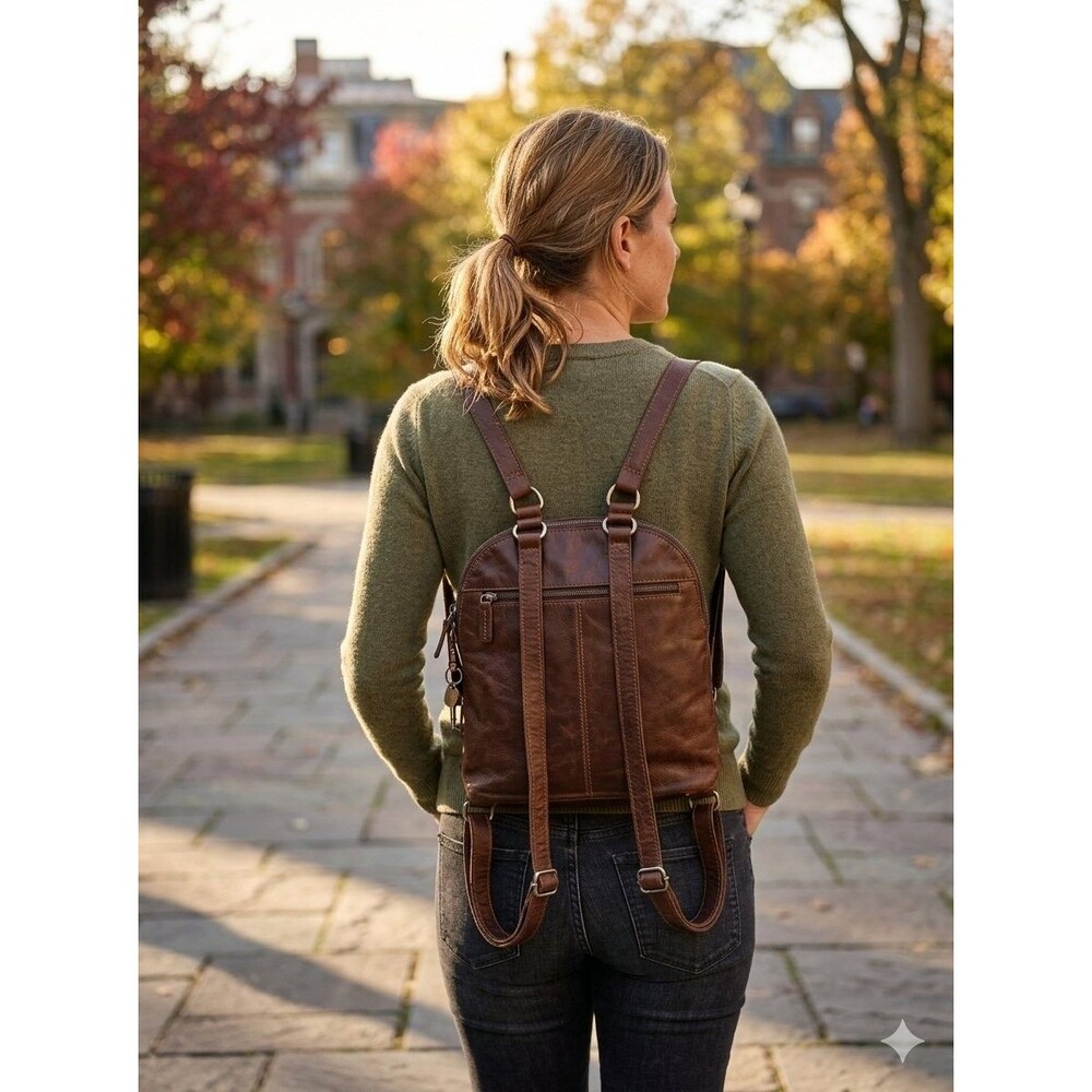 Jack Georges Genuine Leather Voyager Brown Convertible Backpack/Crossbody Bag